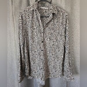 Beach Lunch Lounge Animal Print Long Sleeve Button Front Top Women’s Size S